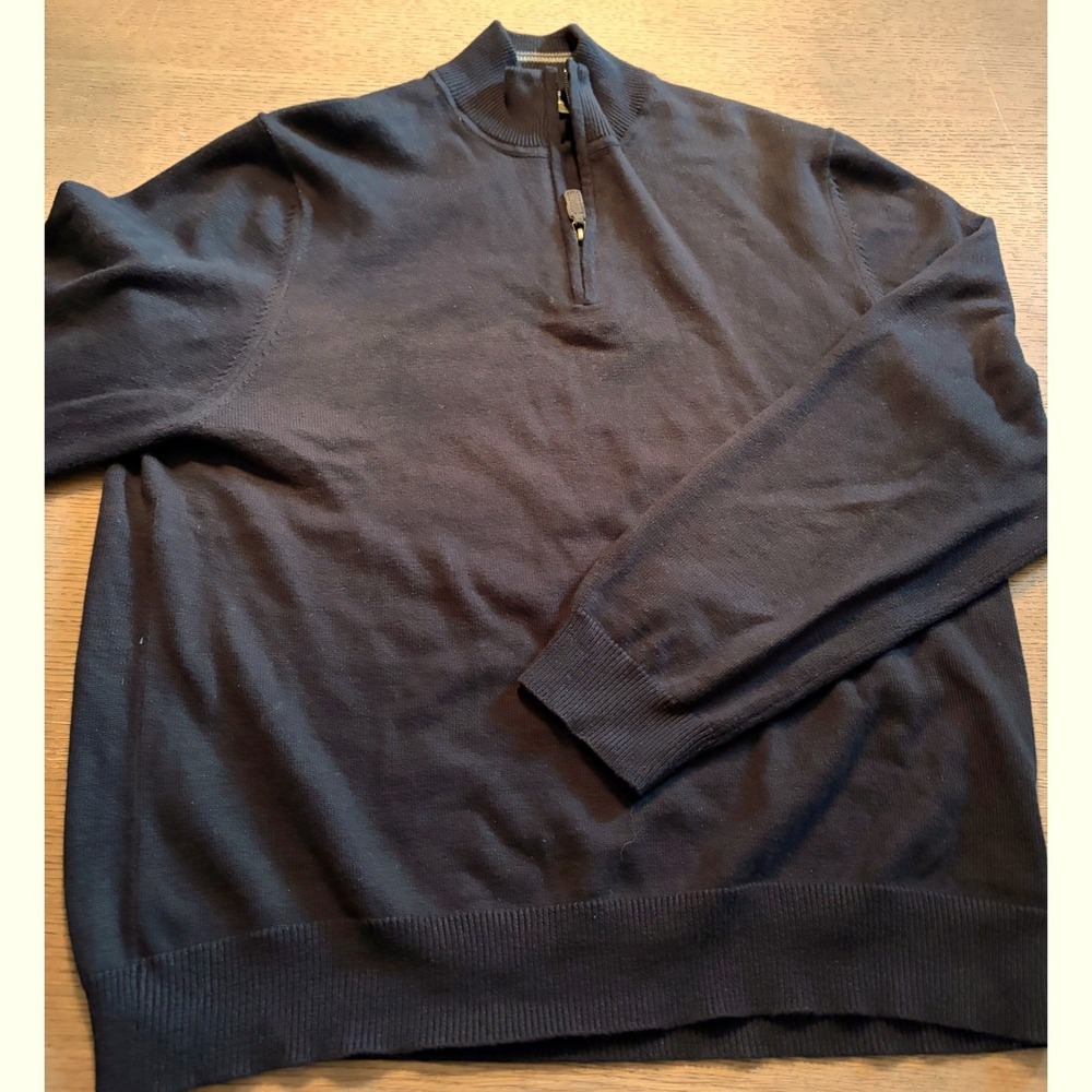 Eddie Bauer Mens Navy Blue Cotton Cashmere Quarter Zip Sweater Large Mock Neck - Picture 9 of 10